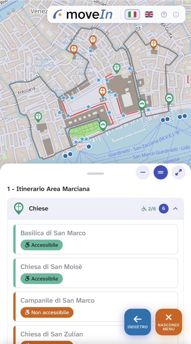 Schermata di moveIn: itinerario accessibile tappa per tappa